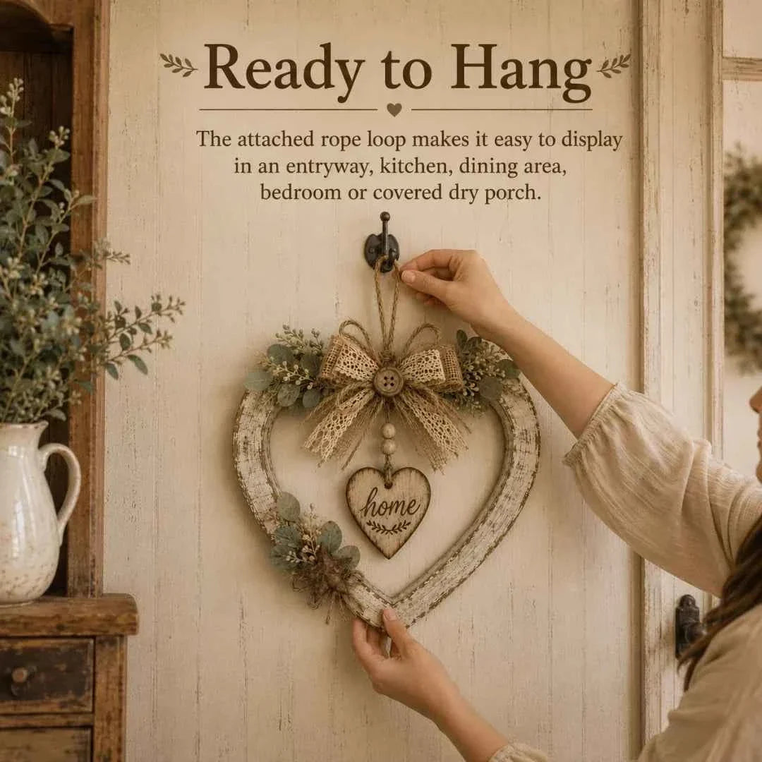 🌾✨ Limited Time 20% OFF🔥 Farmhouse “Home” Heart Wreath | Ready-to-Hang Rustic Decor for Doors & Walls