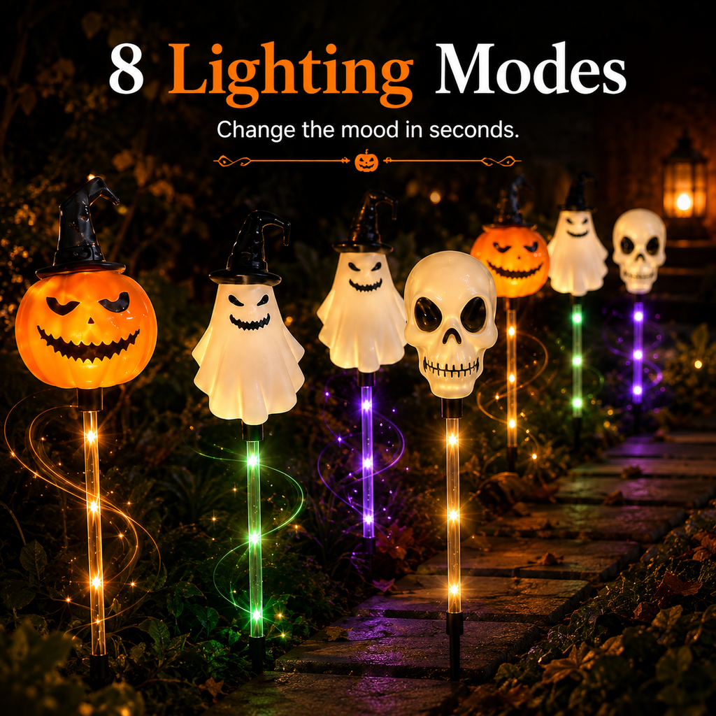 🎃 Solar Halloween Pathway Stake Lights with Pumpkins, Ghosts & Skulls 👻