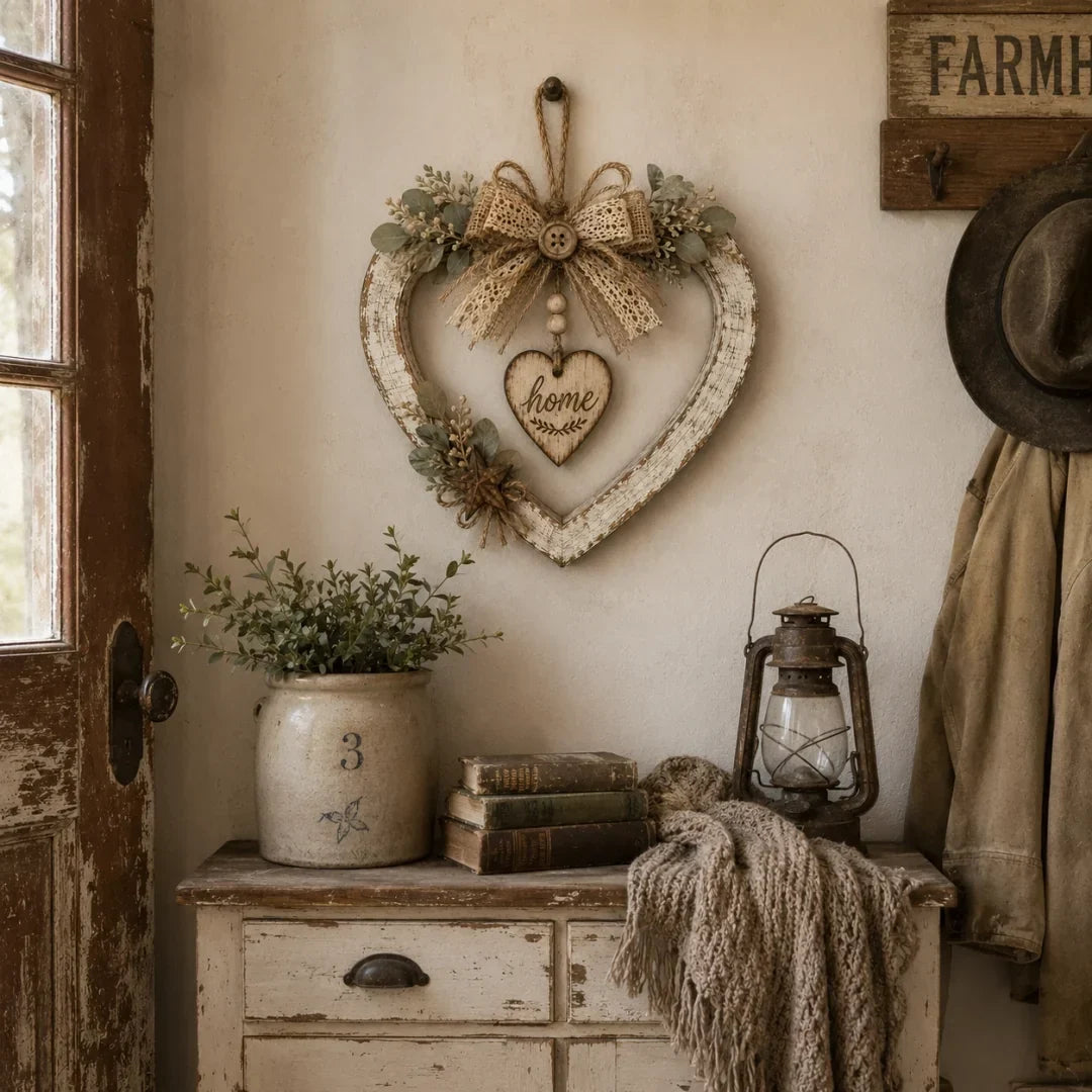 🌾✨ Limited Time 20% OFF🔥 Farmhouse “Home” Heart Wreath | Ready-to-Hang Rustic Decor for Doors & Walls