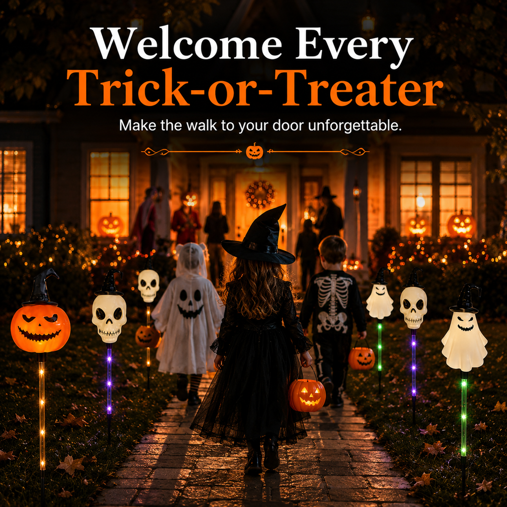 🎃 Solar Halloween Pathway Stake Lights with Pumpkins, Ghosts & Skulls 👻