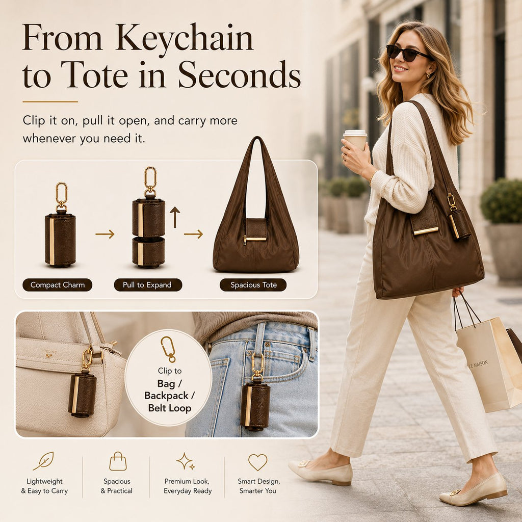Toworkact™ Varelli Charm Transformable Bag – Stylish Vegan Leather Tote & Keychain Charm